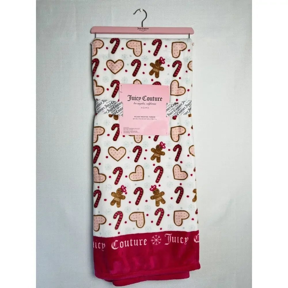 Juicy Couture Plush Throw Blanket Gingerbread Man, Heart Cookie, Candy Cane NWT